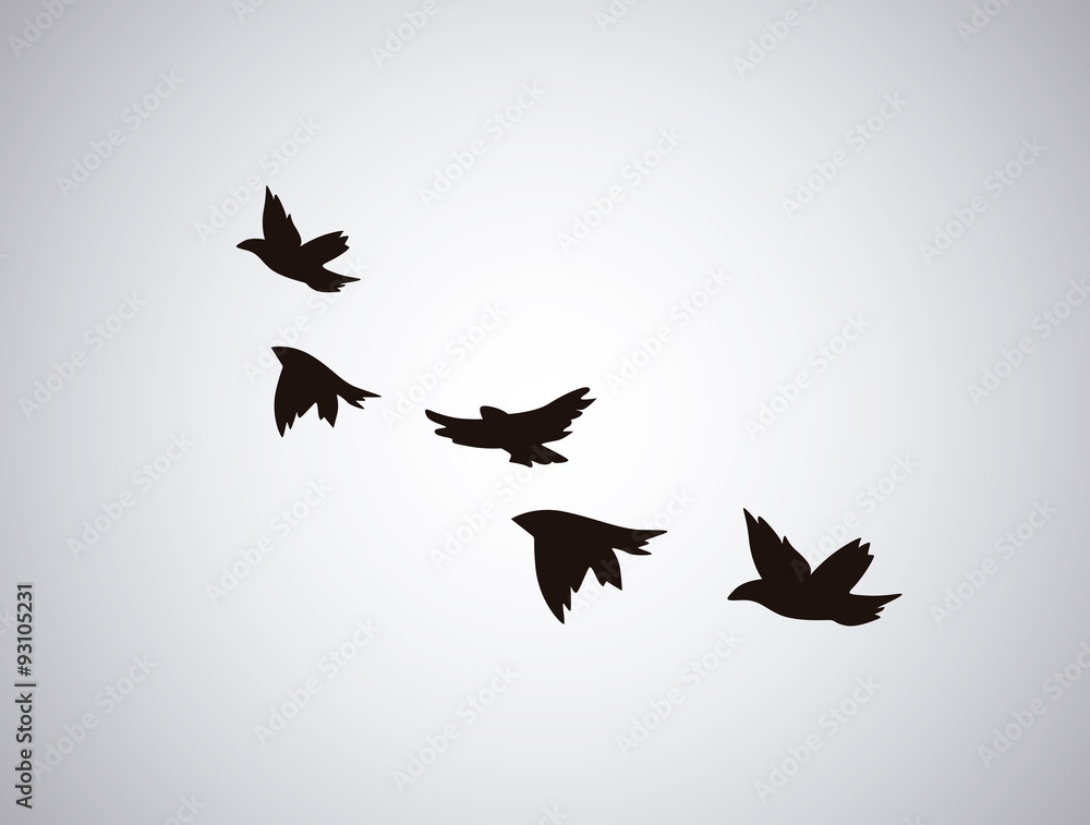 Naklejka Wektorowej sylwetki latający ptaki na białym tle. Tatuaż