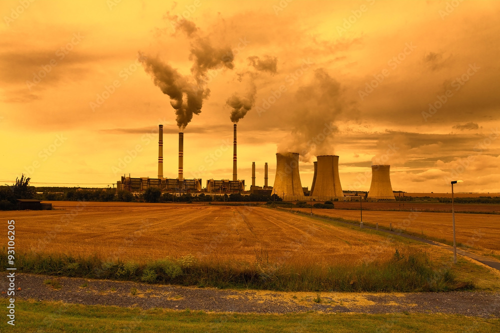 Petrochemical industrial plant, Czech Republic, sunset sky