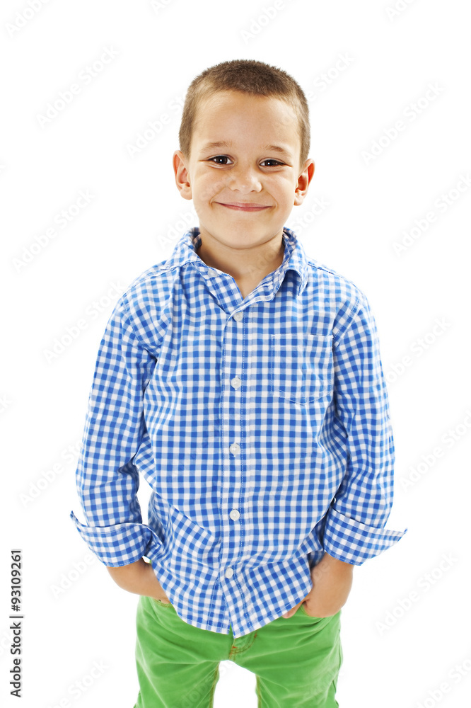 Photo of adorable young happy boy looking at camera. Isolated on white background
Photo of adorable young happy boy looking at camera. Isolated on white background