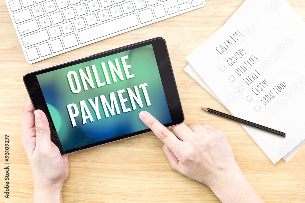 Finger touch screen with Online payment word with keyboard and n Finger touch screen with Online payment word with keyboard and n