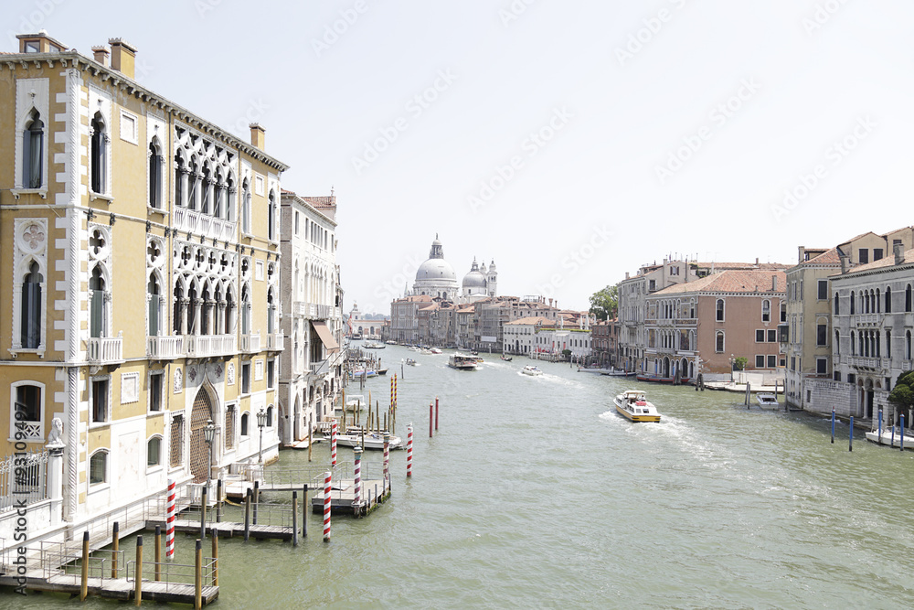 Panoramic view of the Grand Canal and Santa Maria della Salute from the Accademia Bridge (Ponte dell'Accademia), Venice, Italy
