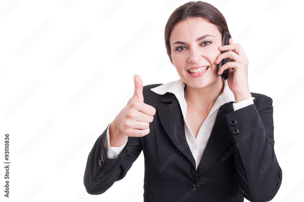 Smiling happy business woman showing like or thumb-up gesture Smiling happy business woman showing like or thumb-up gesture