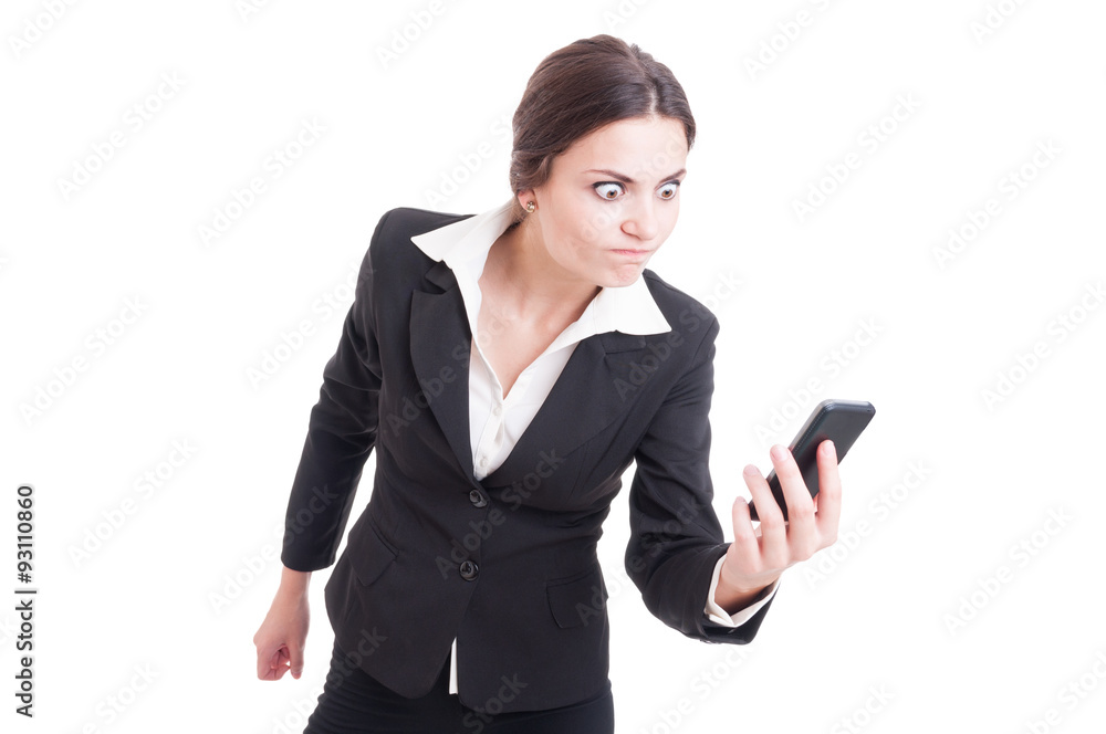Bossy, furious and angry business woman on live video call Bossy, furious and angry business woman on live video call