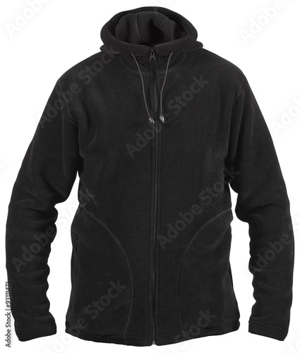 black male fleece sport jacket with hood isolated on white