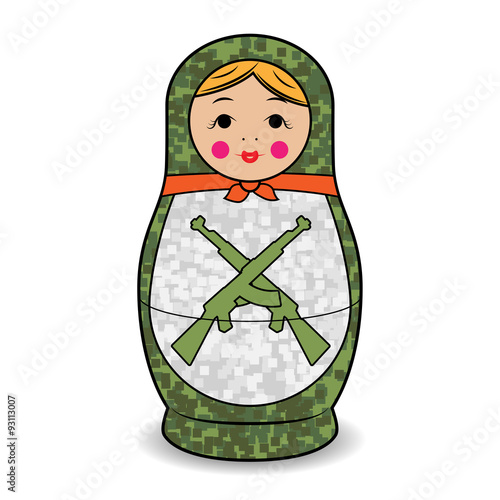 Russian nesting doll Matryosha with automatic weapon