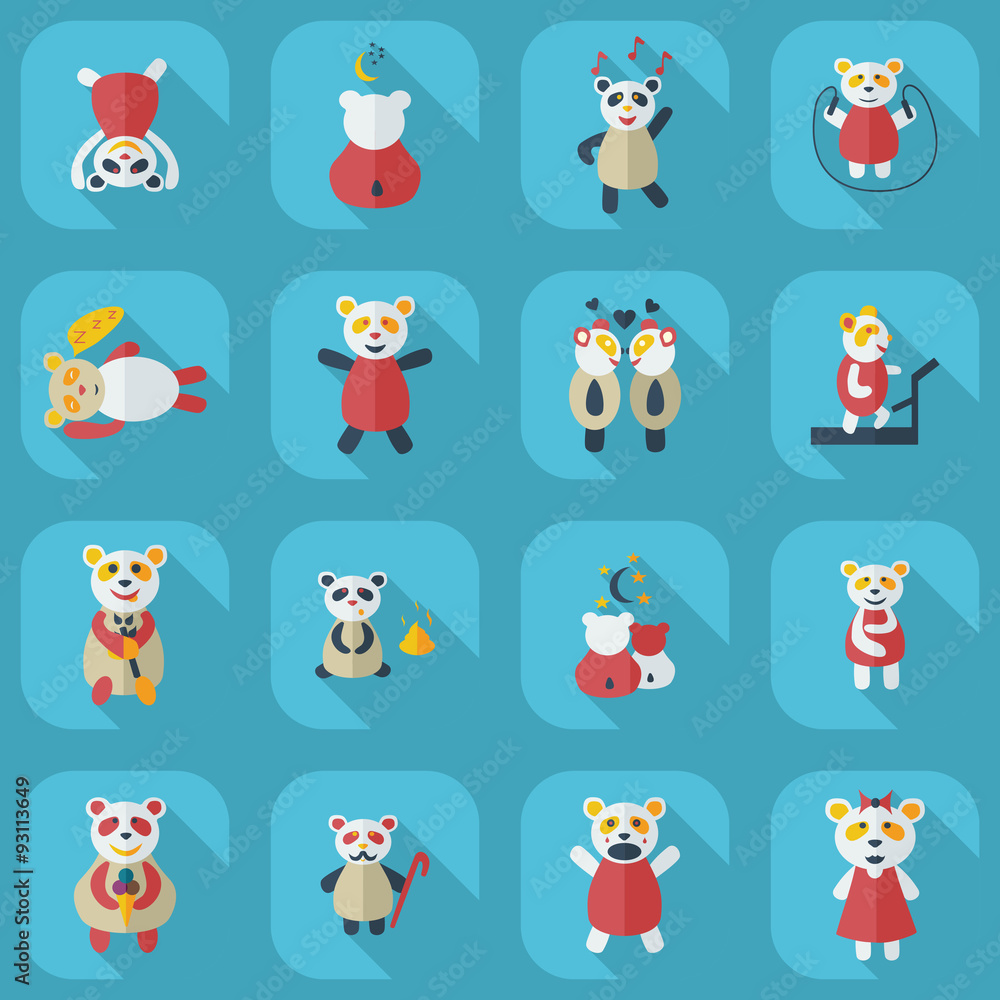 Fototapeta premium Flat concept, set modern design with shadow panda