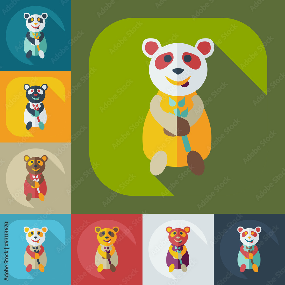 Flat modern design with shadow icons panda eating Flat modern design with shadow icons panda eating