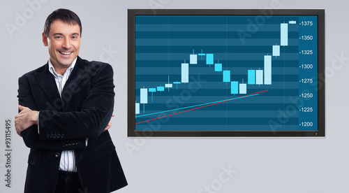 businessman and stock market on monitor