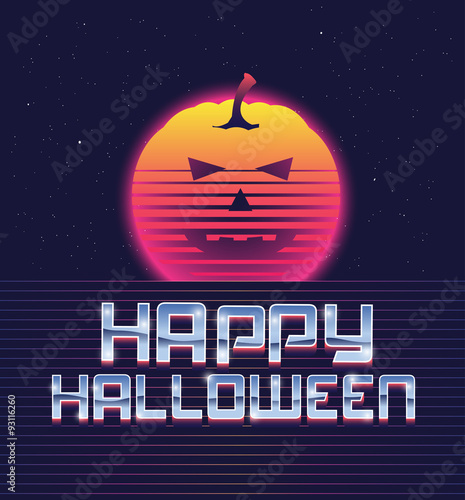 Halloween card in the style of the eighties.Vector illustration.