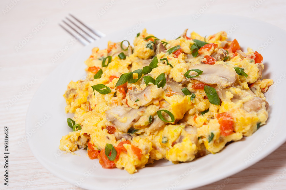 scrambled eggs with mushrooms and vegetables scrambled eggs with mushrooms and vegetables