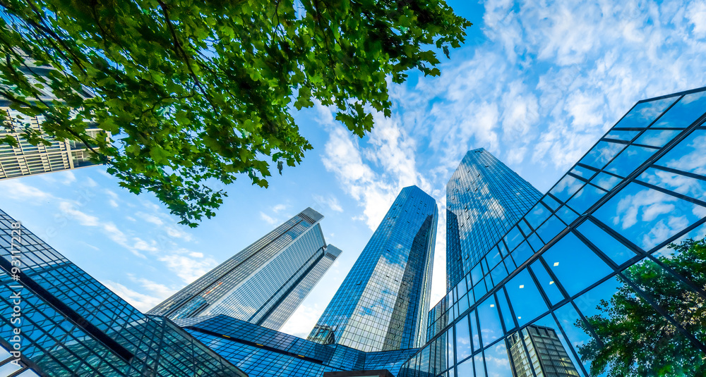 Modern skyscrapers in business district with blue sky