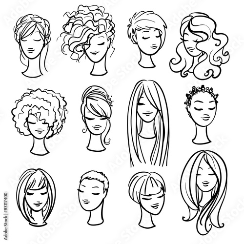 Set of ladys haircuts and styling