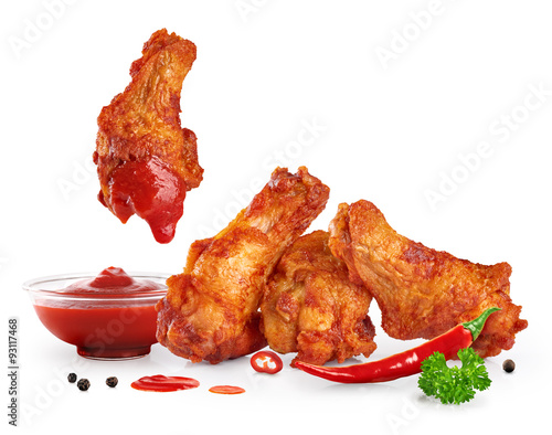 Fried chicken wings and ketchup