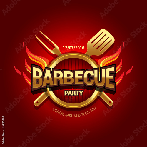 Barbecue party logo, party invitation template. Vector illustration.