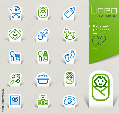 Lineo Papercut - Baby and Childhood outline icons