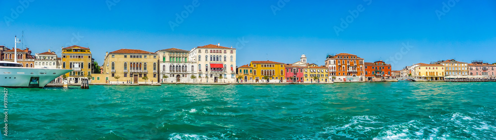 Colorful houses on famous Canal Grande in Venice, Italy