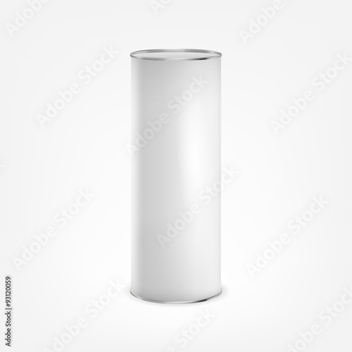 White tin box packaging container for tea or coffee isolated vector illustration