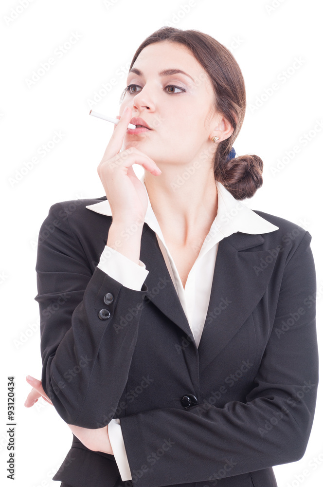 Young and beautiful business woman smoking a cigarette Young and beautiful business woman smoking a cigarette