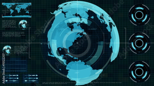 Futuristic secret agent Technology Interface Computer scanning earth