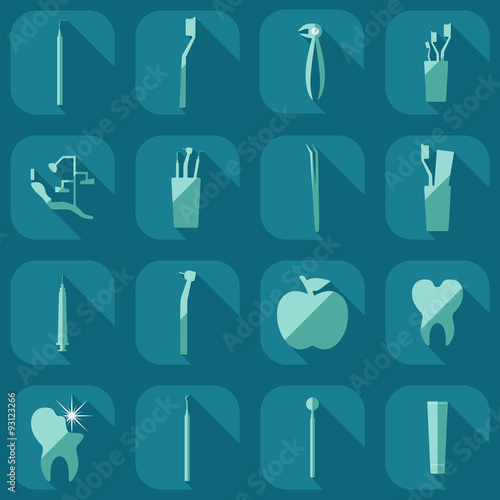 Flat concept  set modern design with shadow dentist tools