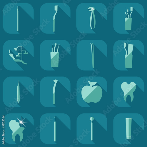 Flat concept, set modern design with shadow dentist tools