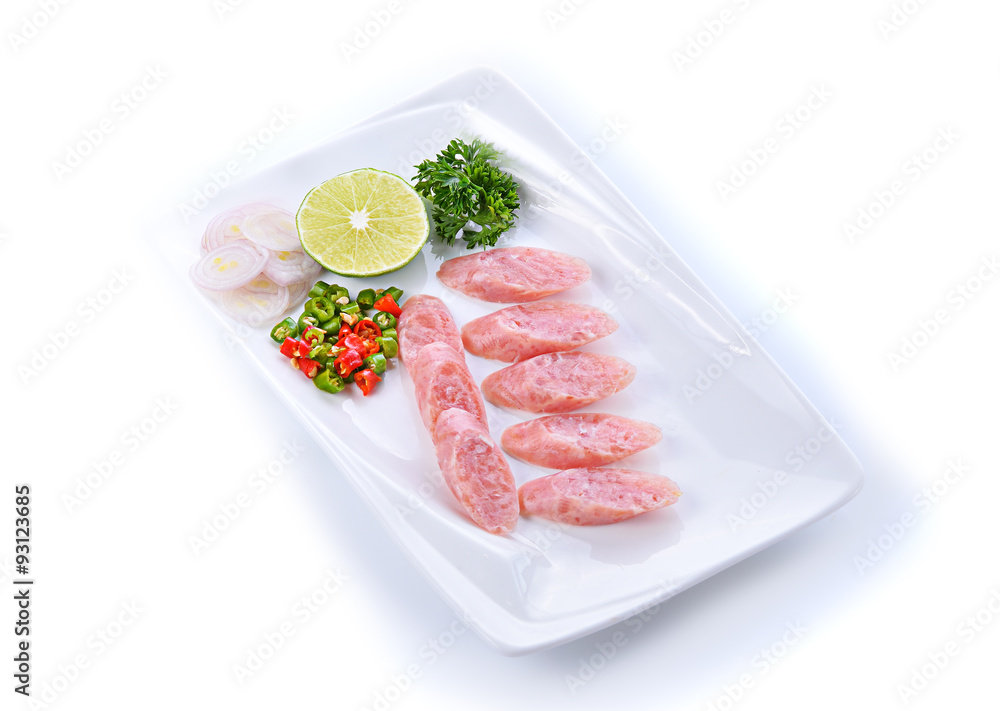 Thai Cuisine and Food, Sour pork Made With Pork, Pork Skins, Coo Thai Cuisine and Food, Sour pork Made With Pork, Pork Skins, Coo
