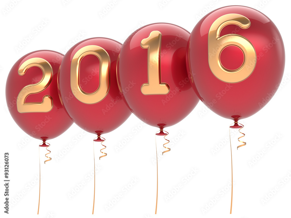 New 2016 Years Eve party balloons Christmas decoration happy wintertime traditional Marry Xmas celebrate adornment red golden. Future planning calendar date banner advertisement. 3d render isolated New 2016 Years Eve party balloons Christmas decoration happy wintertime traditional Marry Xmas celebrate adornment red golden. Future planning calendar date banner advertisement. 3d render isolated