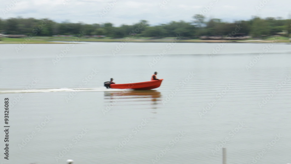 Powerful speed boat with guards driving the lake Powerful speed boat with guards driving the lake