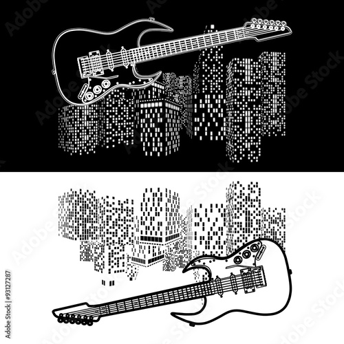 city night lights and guitar