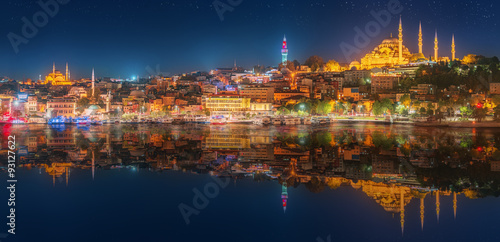 Panorama os Istanbul and Bosporus at night photo