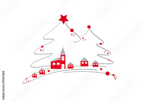 weihnachtsbäume mit dorf