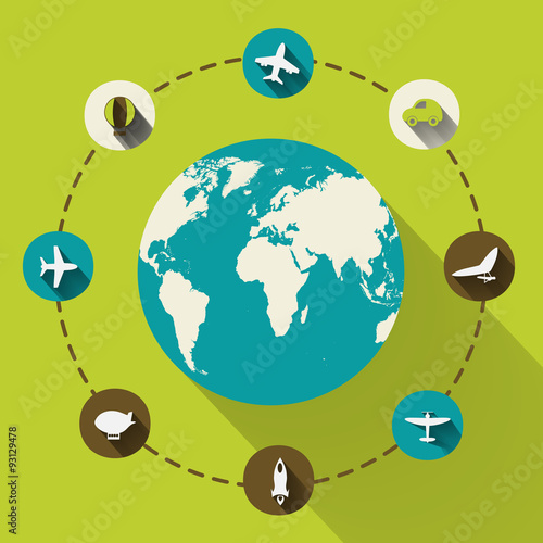 Paper clipped sticker: globe. transport Set