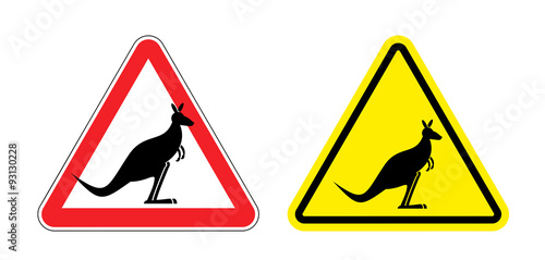 Warning sign of attention Kangaroo. Hazard yellow sign jumping m