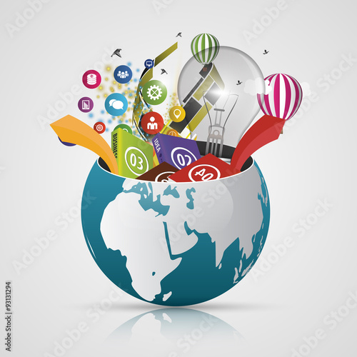Vector world globe, 3d creative map of the earth. Modern elements. World Map