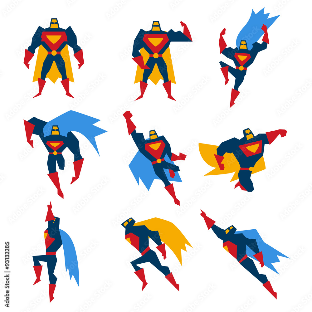 Superman Poses Set Vector Illustration Superman Poses Set Vector Illustration