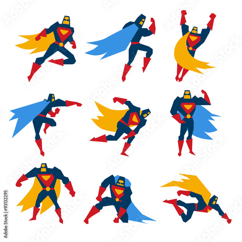 Superman Poses Set Vector Illustration