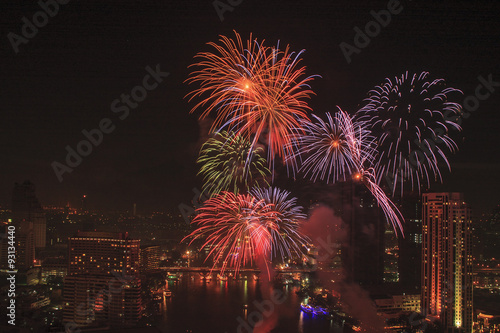 Photography Multicolor fireworks with bangkok cityscape