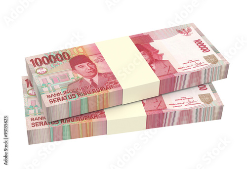 Indonesian rupiah money isolated on white background. Computer generated 3D photo rendering.