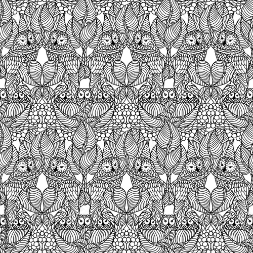 Endlosmuster / Hintergrund mit Eulen / gut geeignet für ein Ausmalbuch für Erwachsene
