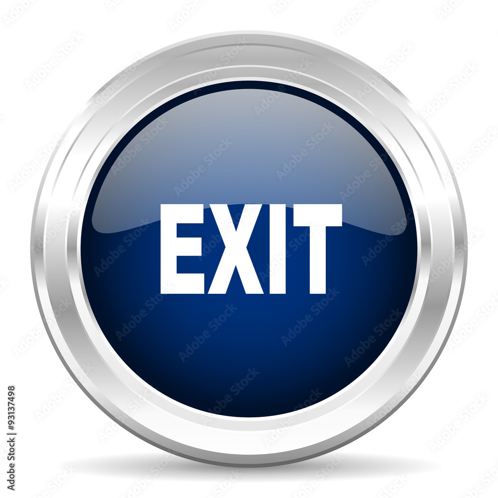 exit cirle glossy dark blue web icon on white background