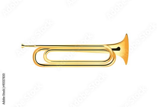 Bugle - Brass Musical Instrument, Vector Illustration isolated on white