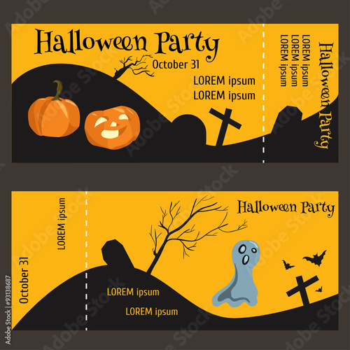 ticket for halloween-party, two-sided, with a tear-off portion.