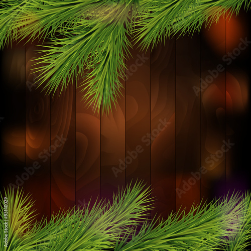 Christmas tree borders, isolated on a wooden background