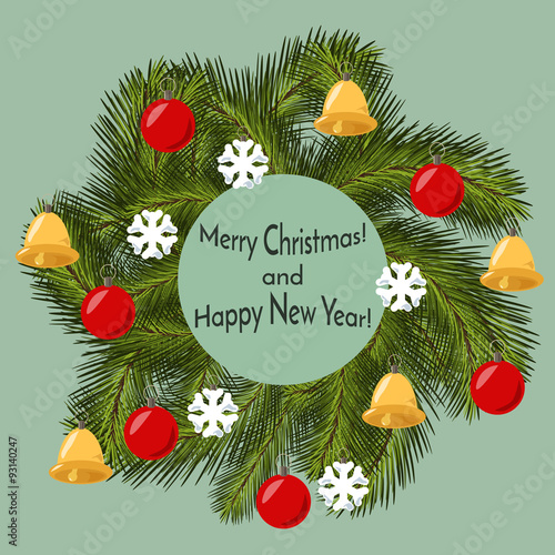 Christmas greeting card with wreath