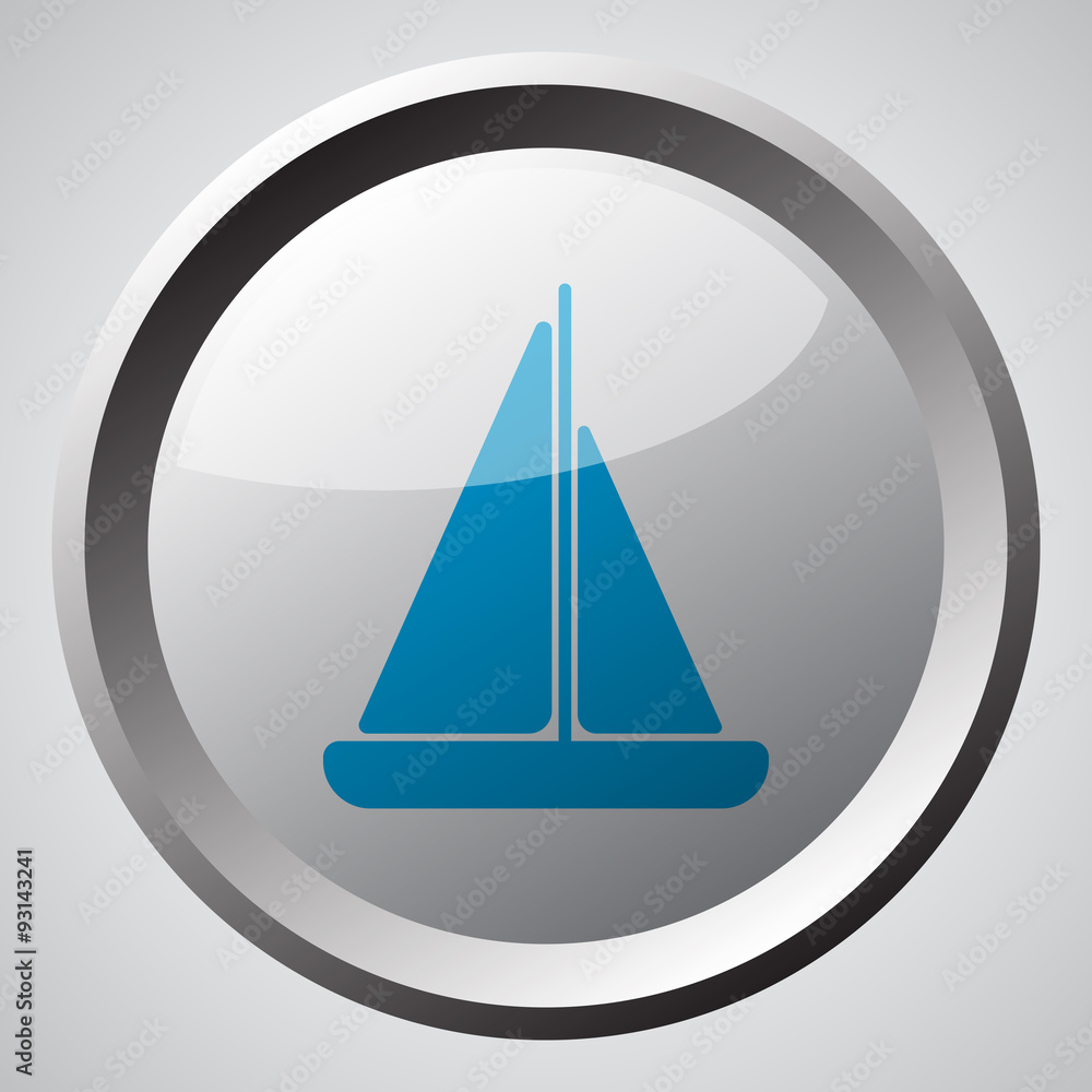 Web button with blue Sailboat icon Web button with blue Sailboat icon