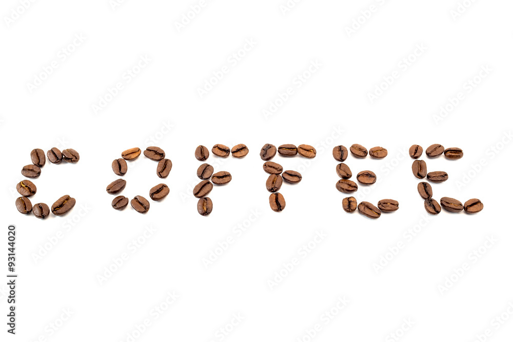 Word coffee made from coffee beans isolated on a white background Word coffee made from coffee beans isolated on a white background