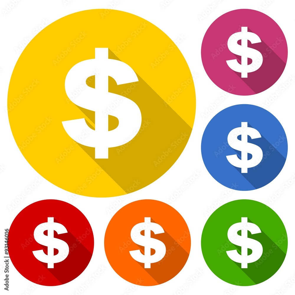 Fototapeta premium Money icon set with long shadow