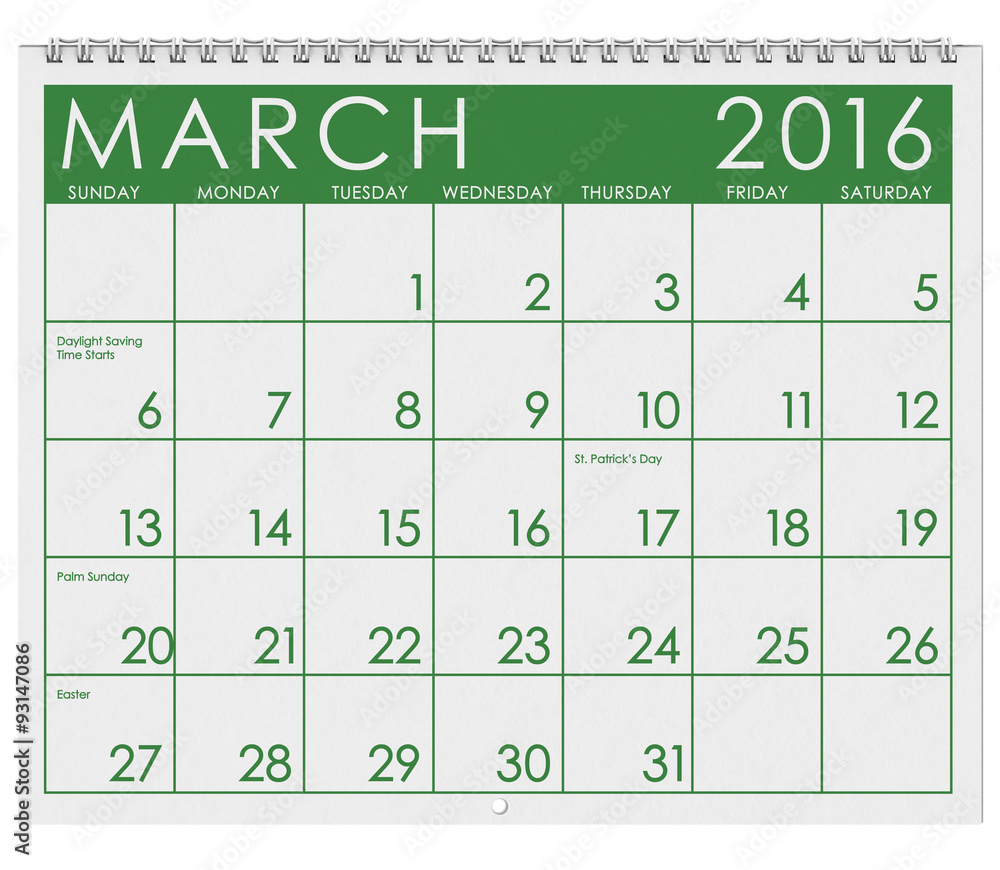 2016 Calendar: Month Of March With St. Patrick's Day 2016 Calendar: Month Of March With St. Patrick's Day