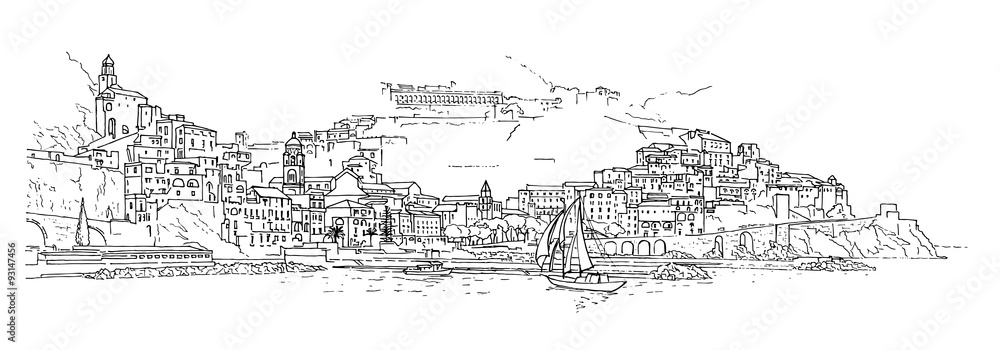 Italy. The Italian city is drawn by hand.