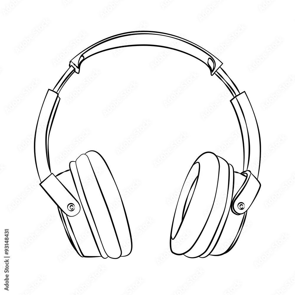 vector hand drawn sketch of headphones against white background